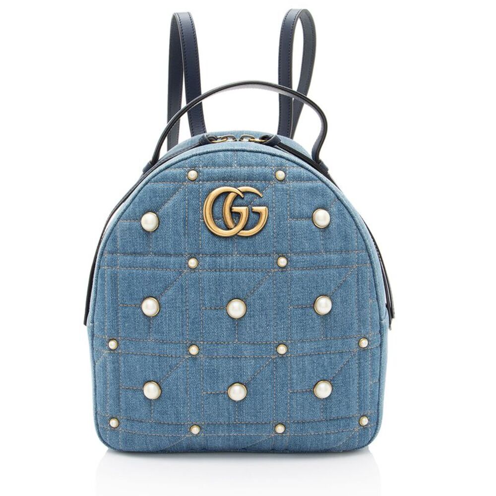 Gucci Matelasse Denim Pearl GG Marmont Backpack
